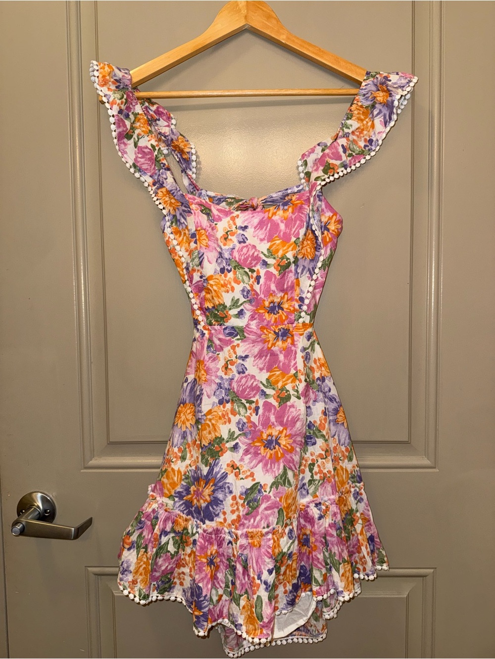 Hello Molly Floral Ruffle Mini Dress in Pink, Orange & Purple